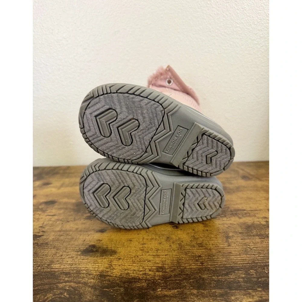 London Fog Insulated Snow‎ Boots With Fur ~ Toddler Size 6 ~ Pink & Gray